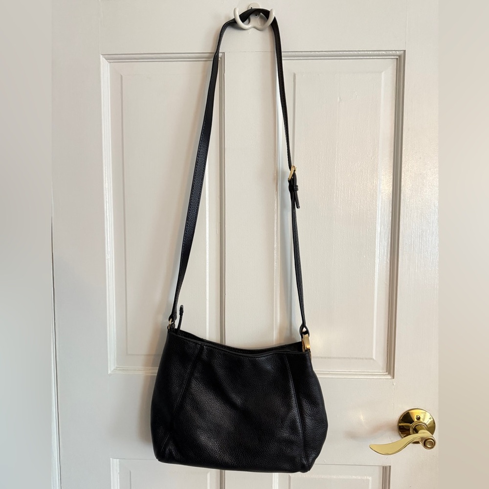Michael Kors Black Pebbled Leather Shoulder Bag with Gold Accents